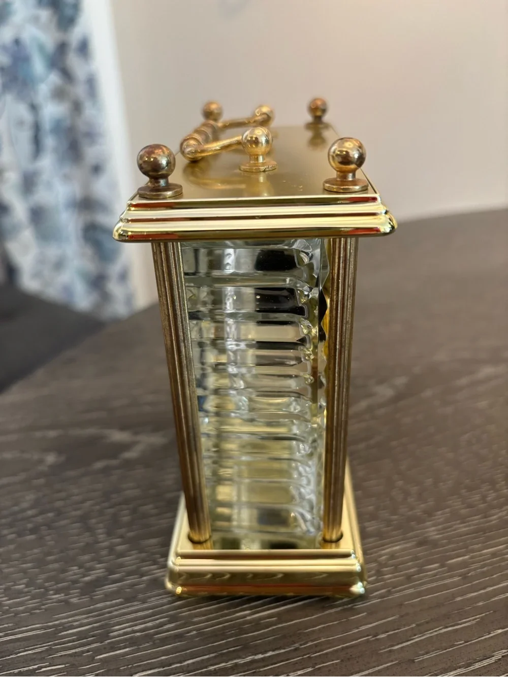 Vintage Paul Sebastian (PS) Quartz Desk Clock Polished Brass/Faceted Crystal